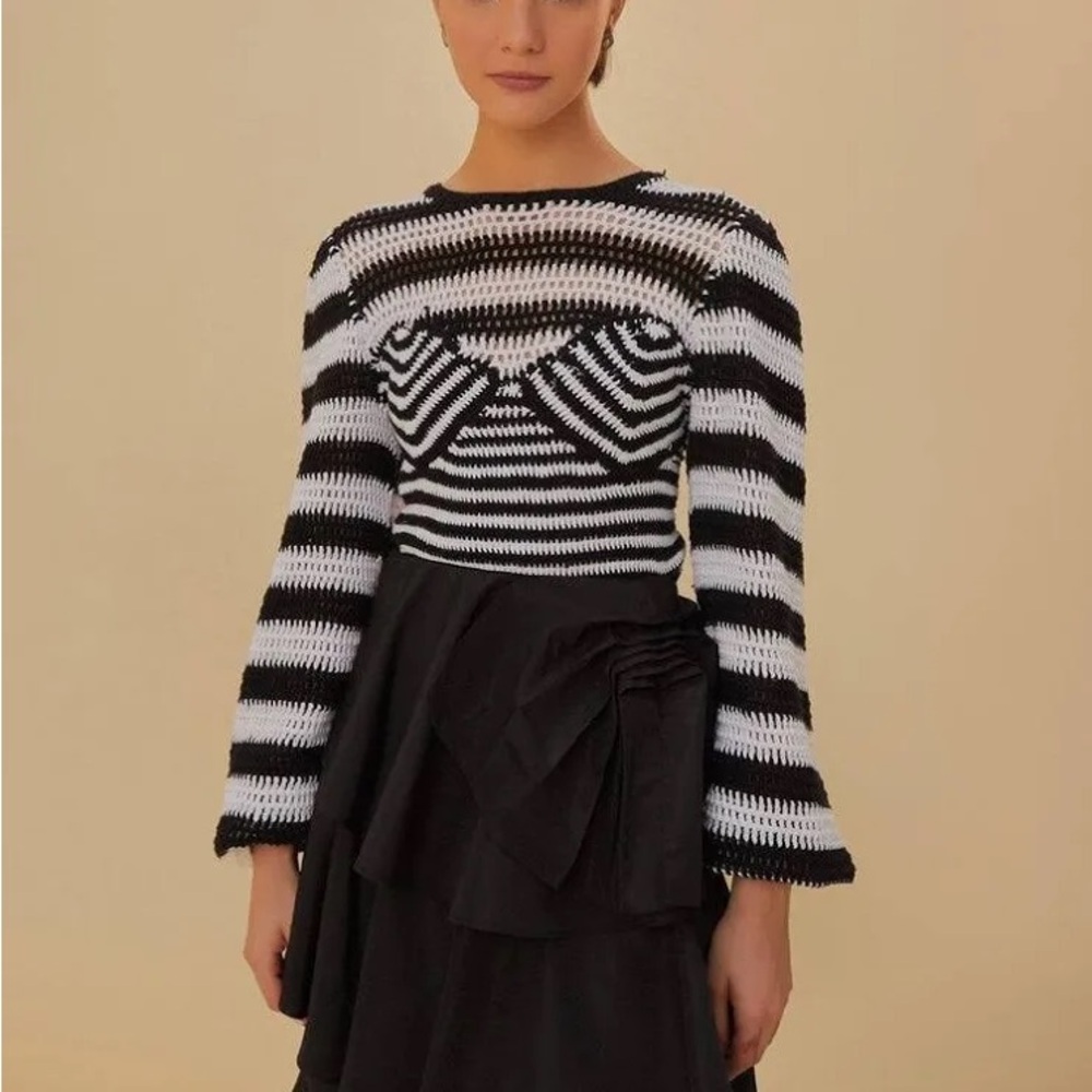 LAST CHANCE BEFORE YARD SALE: NWT Farm Rio Black & White Striped Crochet Top Med
